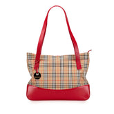 バーバリー ノバチェック シャドーホース ハンドバッグ トートバッグ ベージュ レッド キャンバス レザー レディース BURBERRY 【中古】